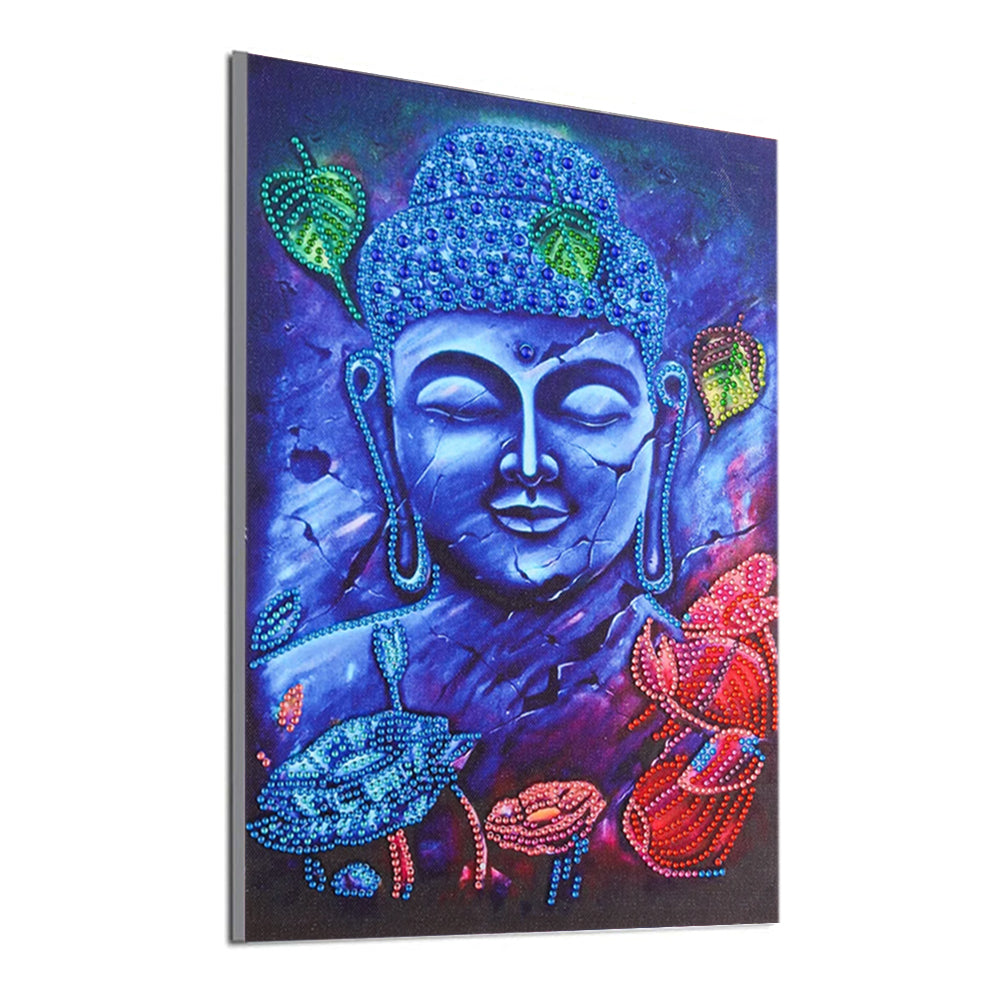 Blauw Boeddhabeeld Speciaal Gevormde Boren Diamond Painting