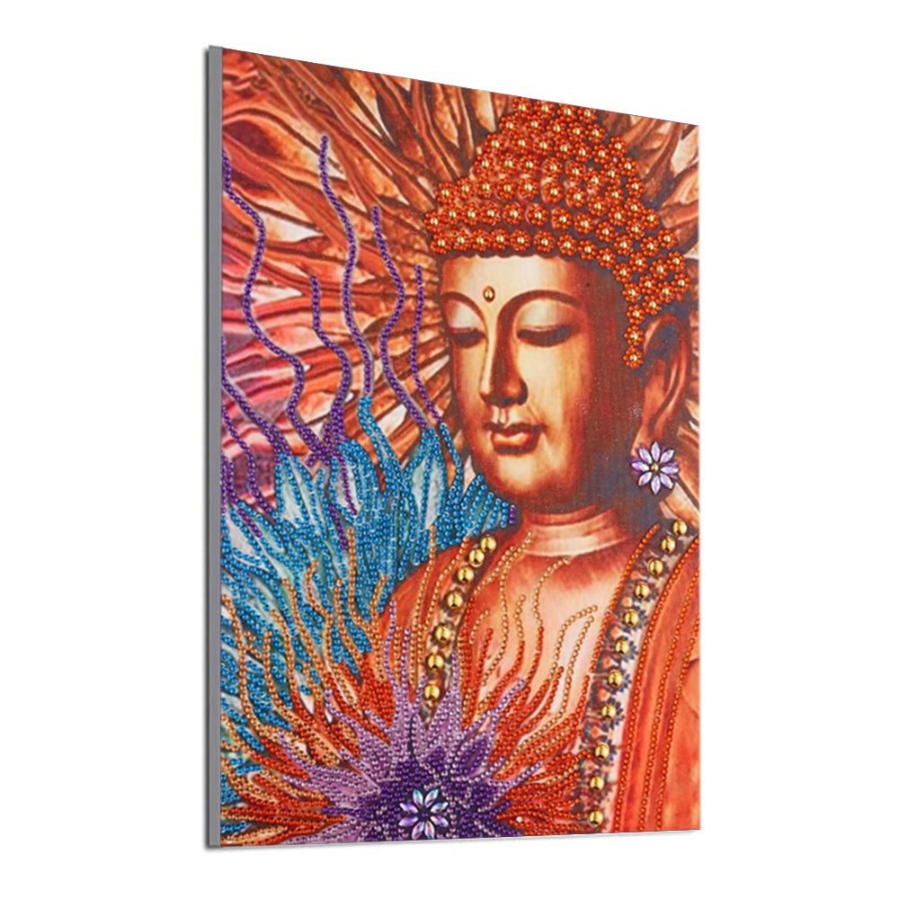 Oranje Boeddhabeeld en Lotus Speciaal Gevormde Boren Diamond Painting