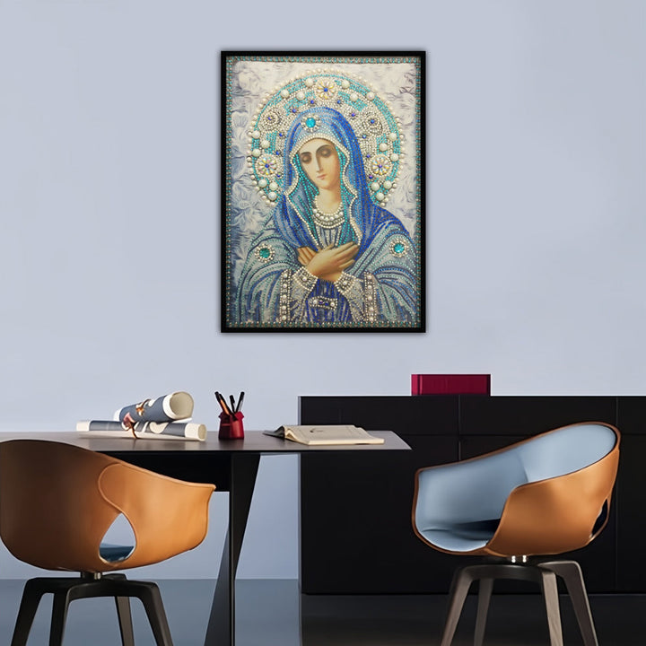 Maagd Maria in het Blauw Speciaal Gevormde Boren Diamond Painting