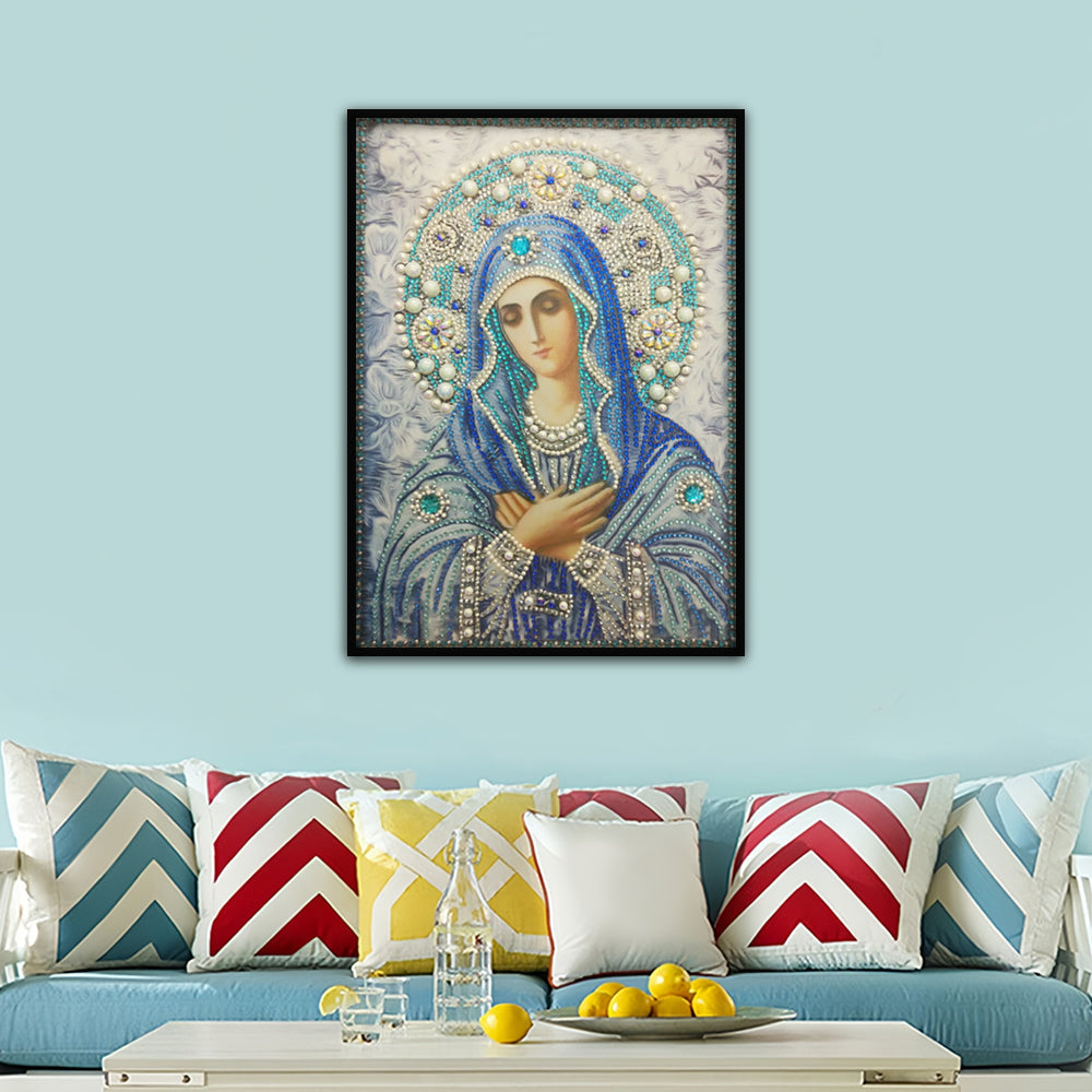 Maagd Maria in het Blauw Speciaal Gevormde Boren Diamond Painting