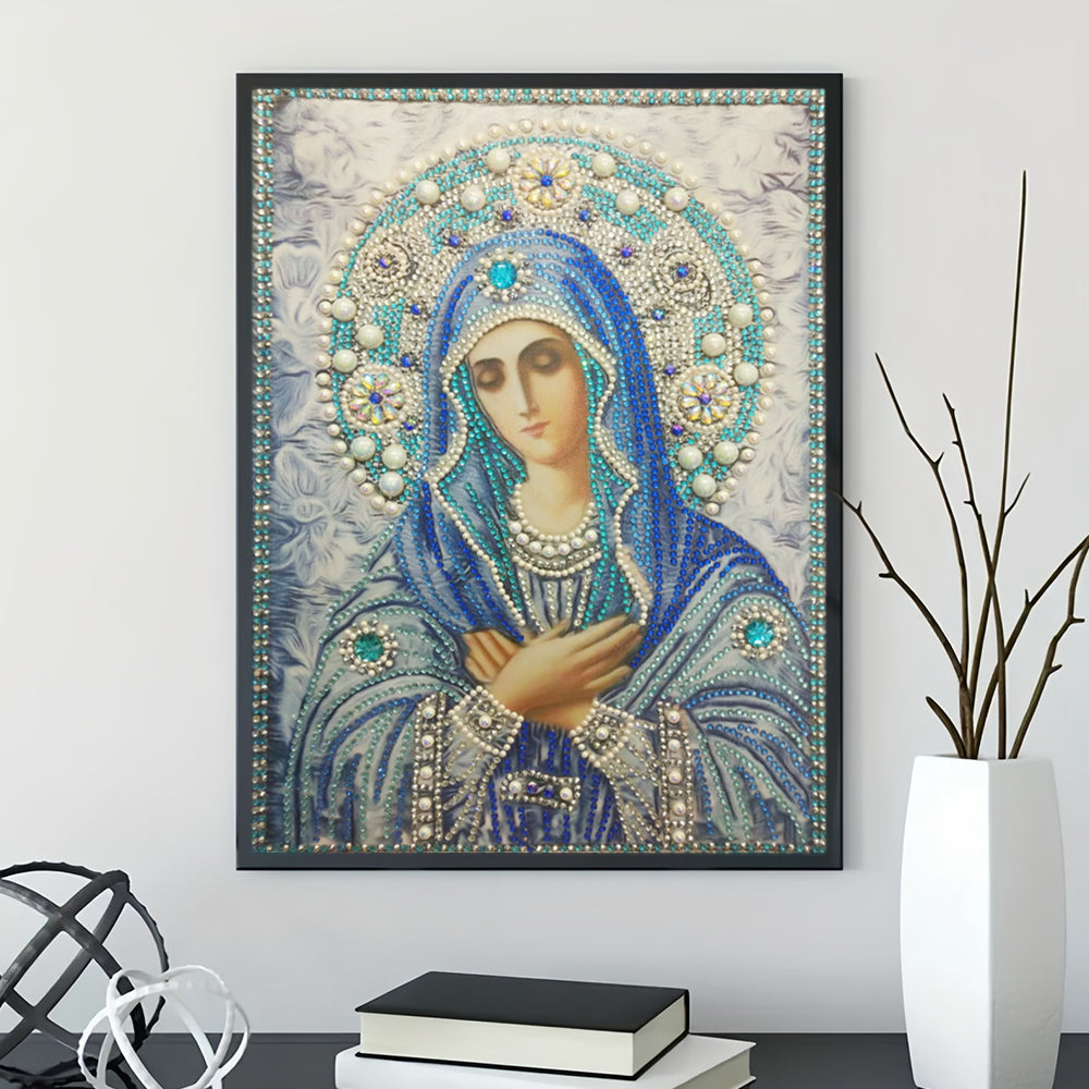 Maagd Maria in het Blauw Speciaal Gevormde Boren Diamond Painting