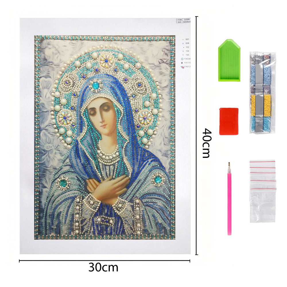 Maagd Maria in het Blauw Speciaal Gevormde Boren Diamond Painting