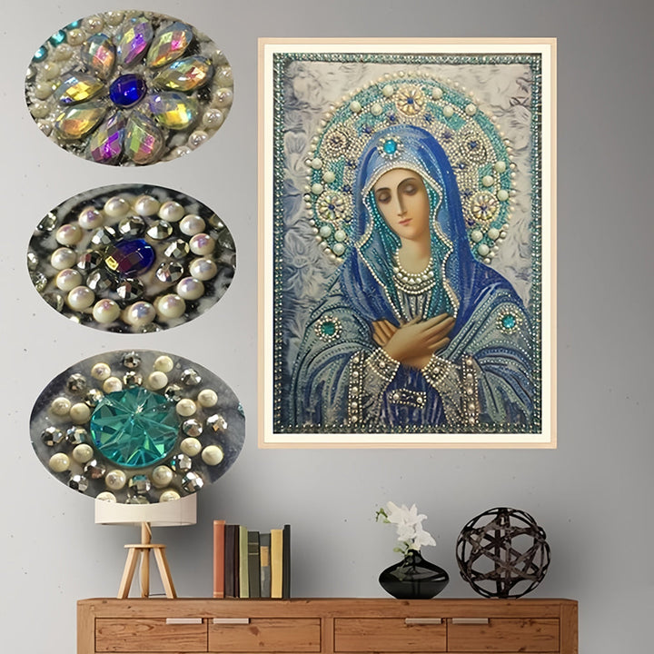 Maagd Maria in het Blauw Speciaal Gevormde Boren Diamond Painting