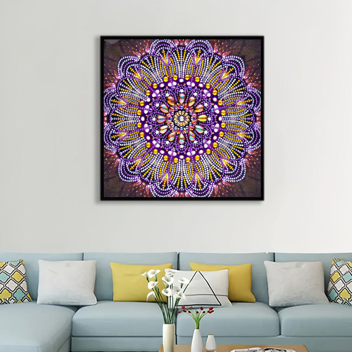 Paarse Lijnen Mandala Speciaal Gevormde Boren Diamond Painting