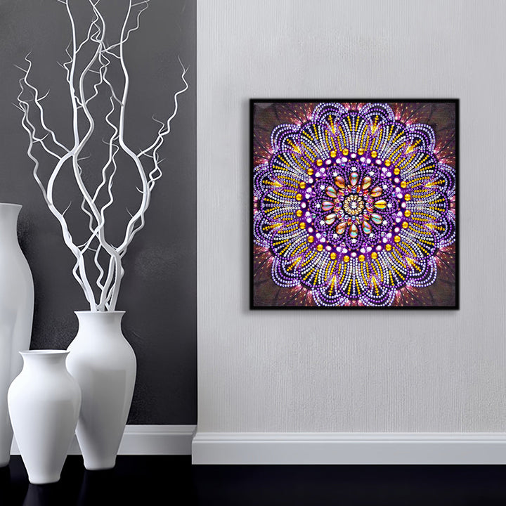 Paarse Lijnen Mandala Speciaal Gevormde Boren Diamond Painting