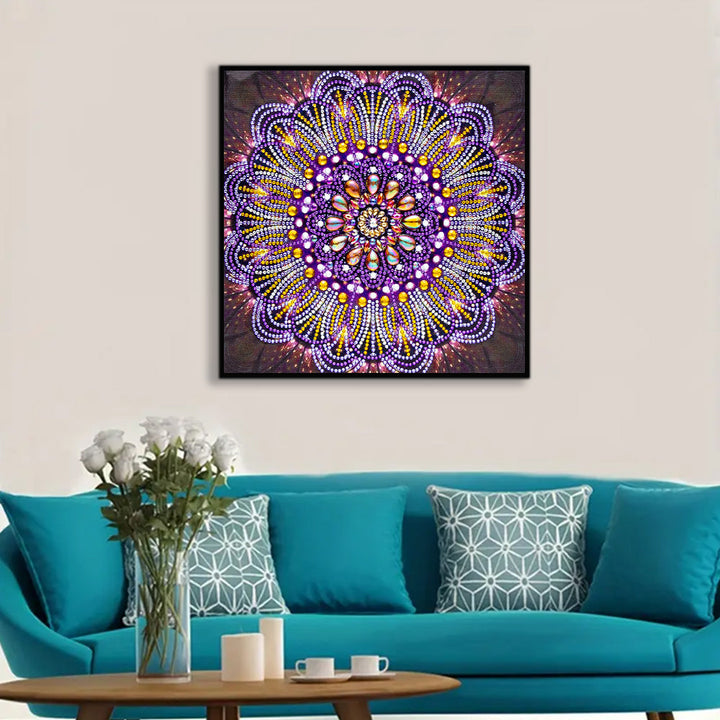 Paarse Lijnen Mandala Speciaal Gevormde Boren Diamond Painting