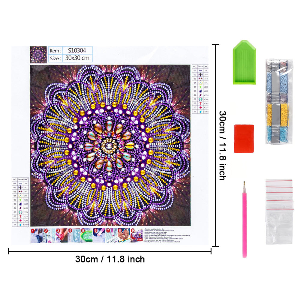 Paarse Lijnen Mandala Speciaal Gevormde Boren Diamond Painting