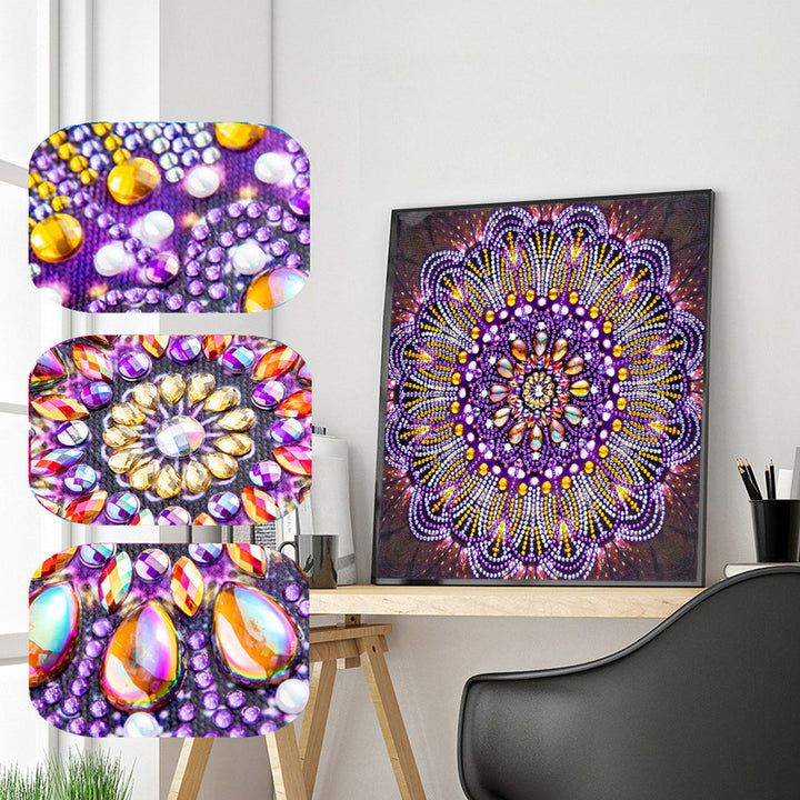 Paarse Lijnen Mandala Speciaal Gevormde Boren Diamond Painting