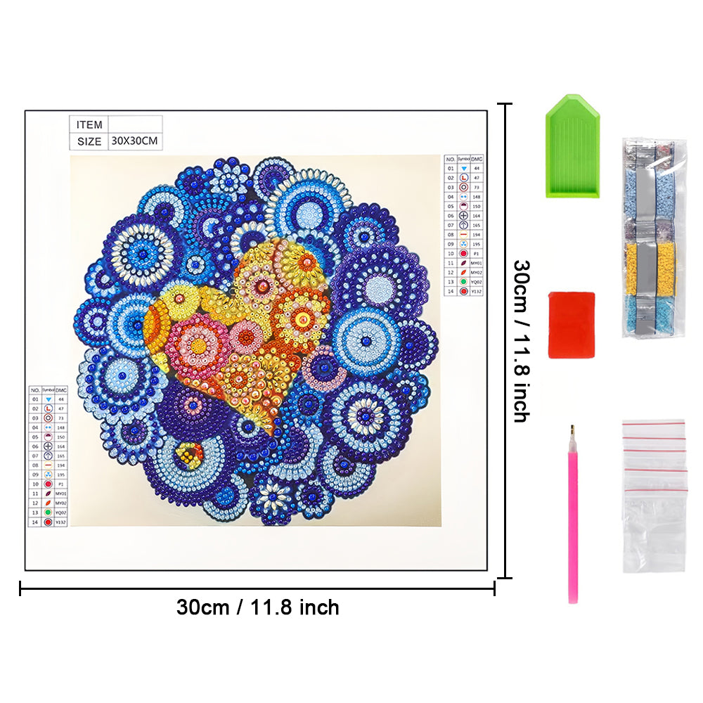 Hart in Mandala Speciaal Gevormde Boren Diamond Painting