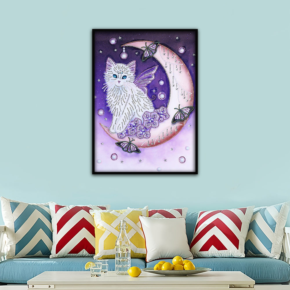 Vlinder Kat op de Maan Speciaal Gevormde Boren Diamond Painting