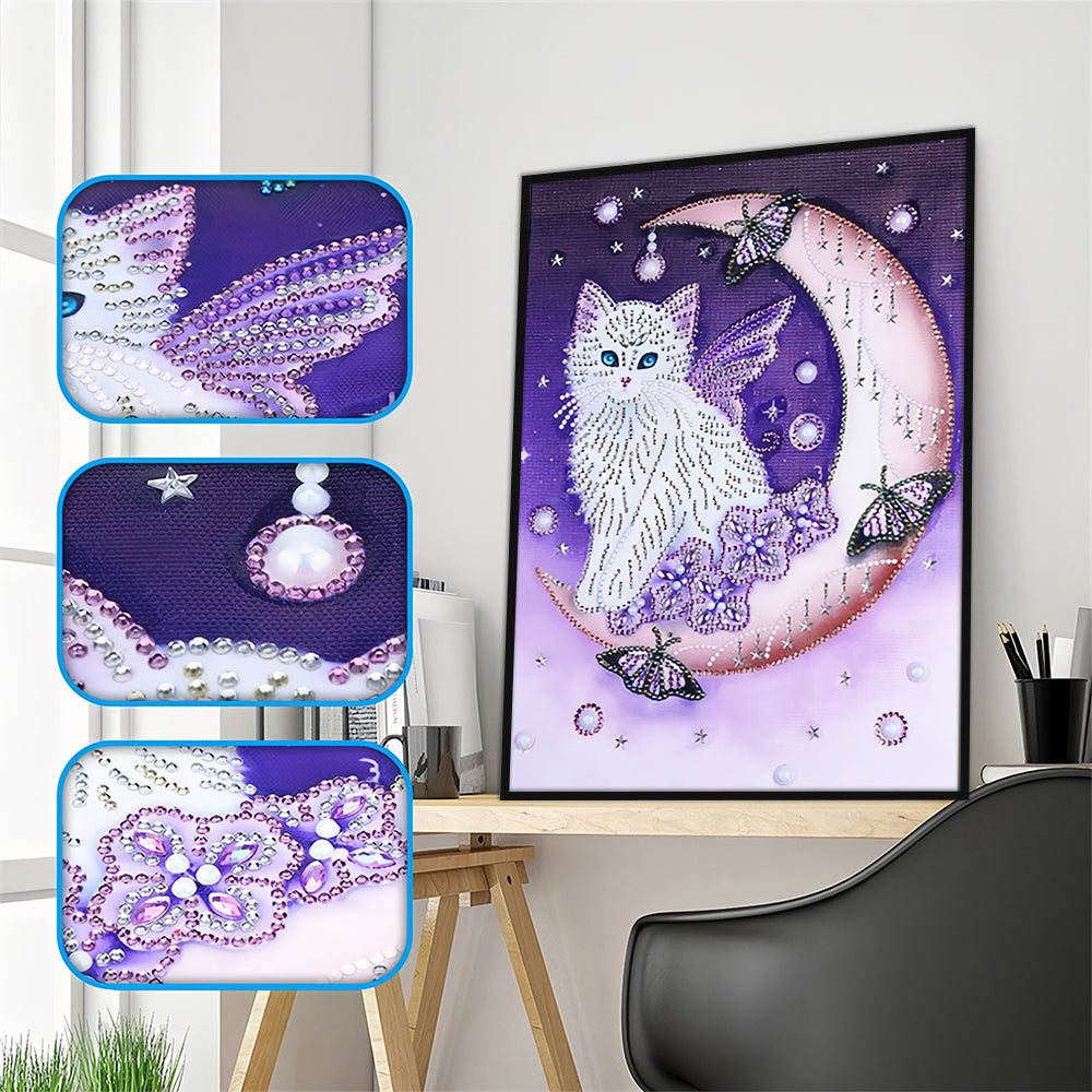 Vlinder Kat op de Maan Speciaal Gevormde Boren Diamond Painting