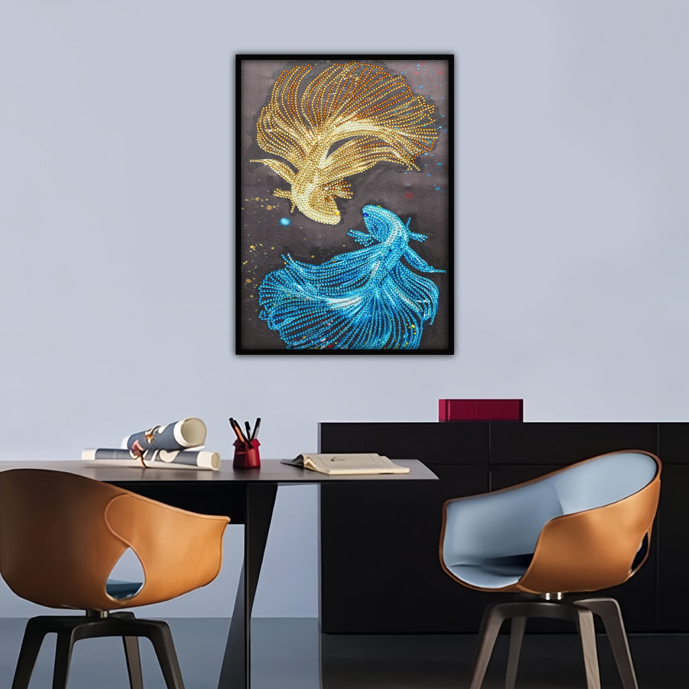 Gouden en Blauwe Vissen Speciaal Gevormde Boren Diamond Painting