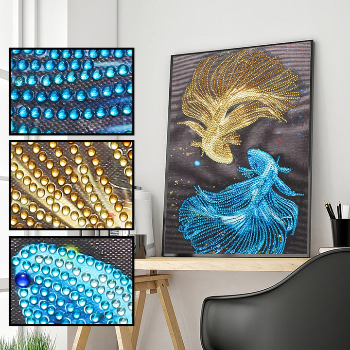 Gouden en Blauwe Vissen Speciaal Gevormde Boren Diamond Painting