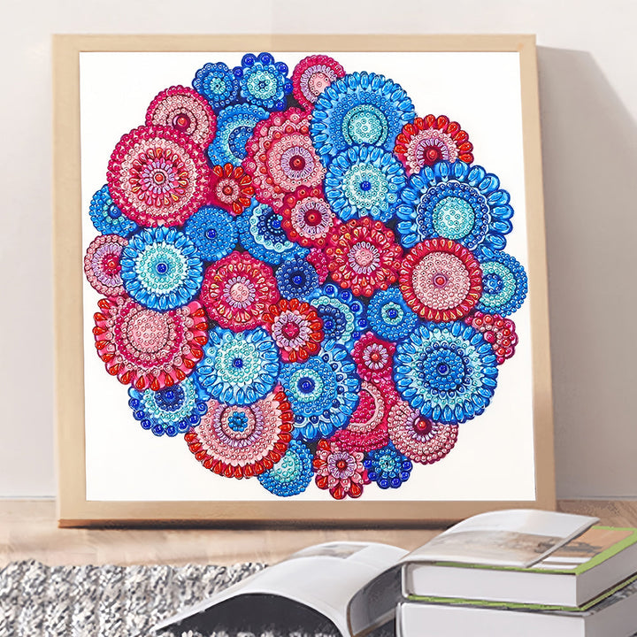 Rood en Blauw Boheemse Mandala Speciaal Gevormde Boren Diamond Painting