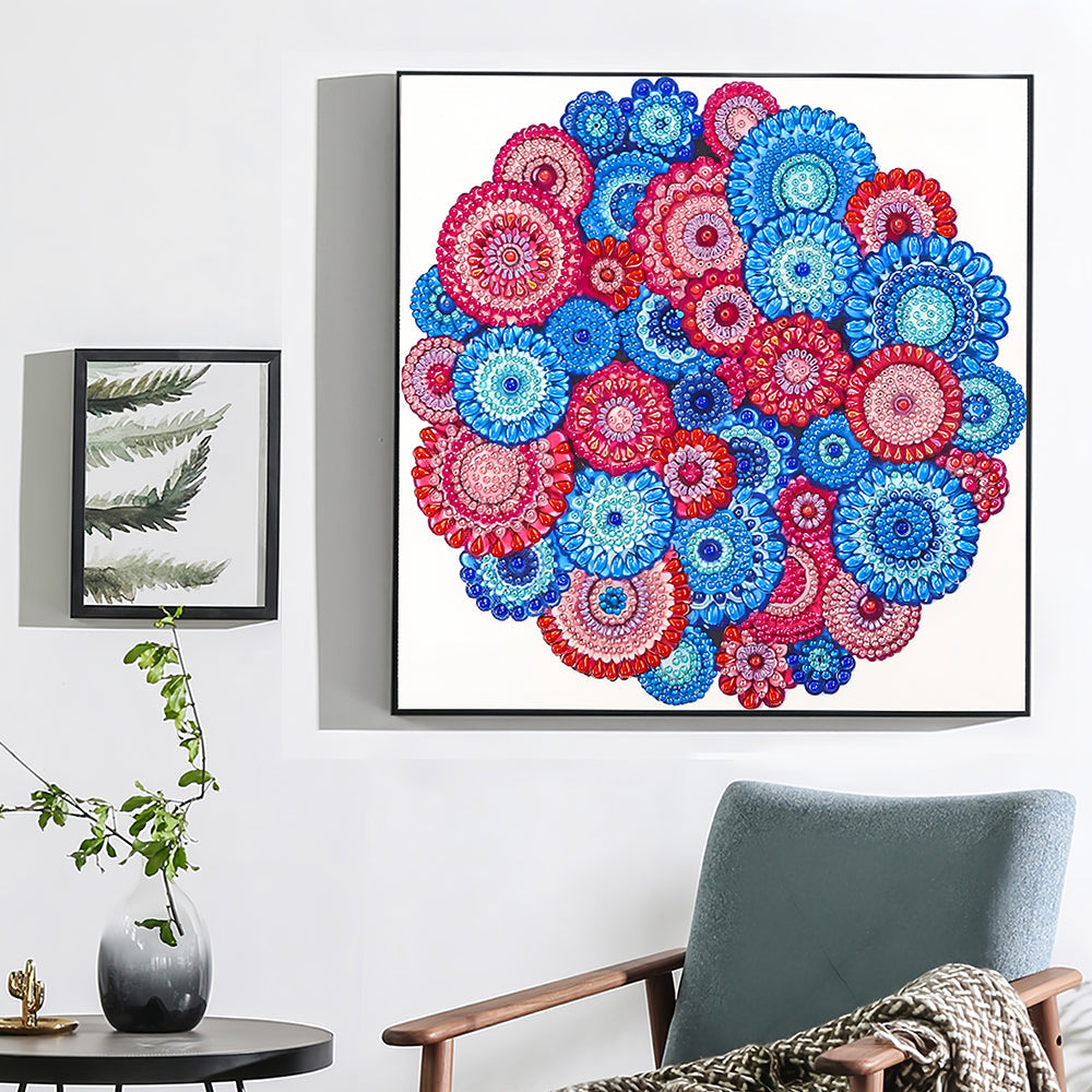 Rood en Blauw Boheemse Mandala Speciaal Gevormde Boren Diamond Painting