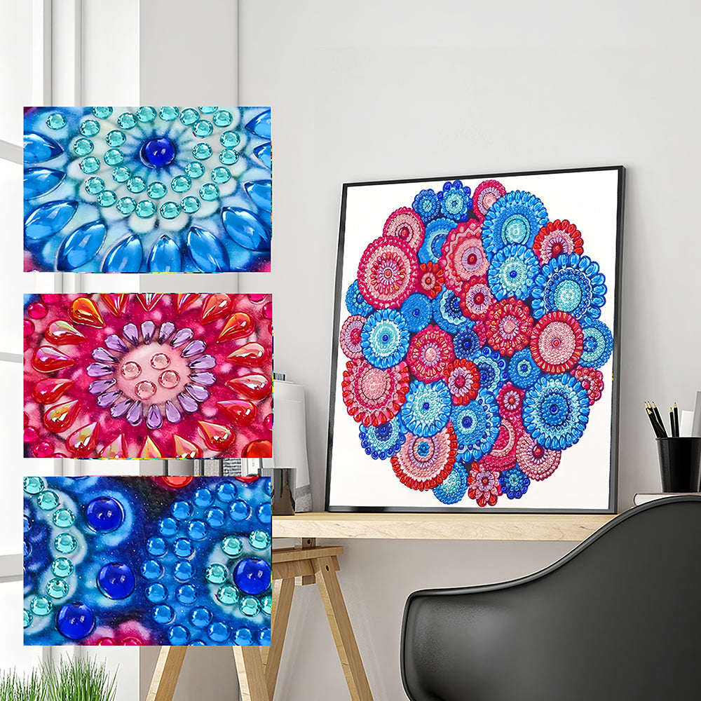 Rood en Blauw Boheemse Mandala Speciaal Gevormde Boren Diamond Painting