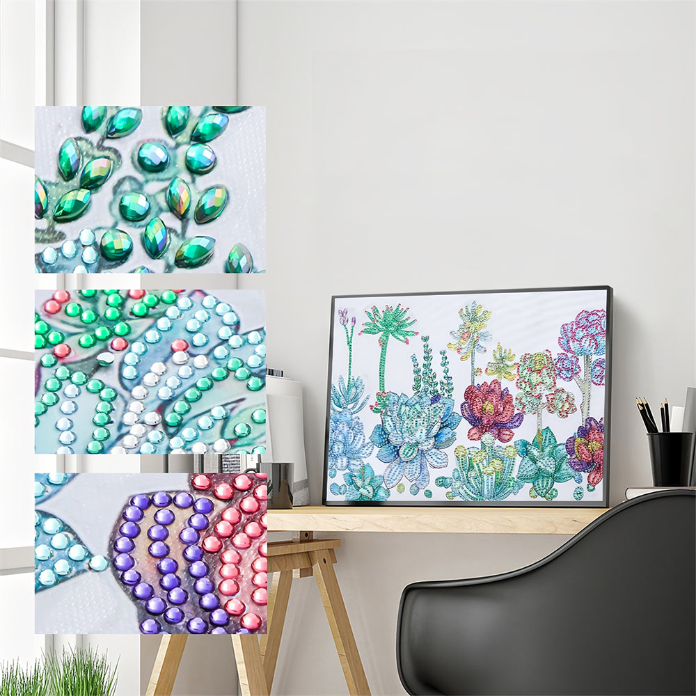 Bloeiende Vetplanten Zonneschijn Speciaal Gevormde Boren Diamond Painting