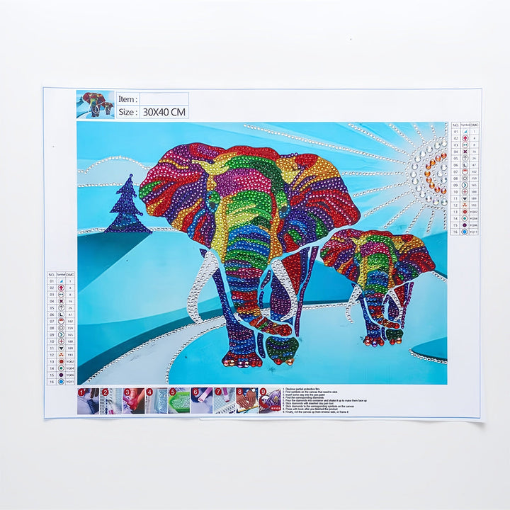 Olifant Mamma en Baby Speciaal Gevormde Boren Diamond Painting