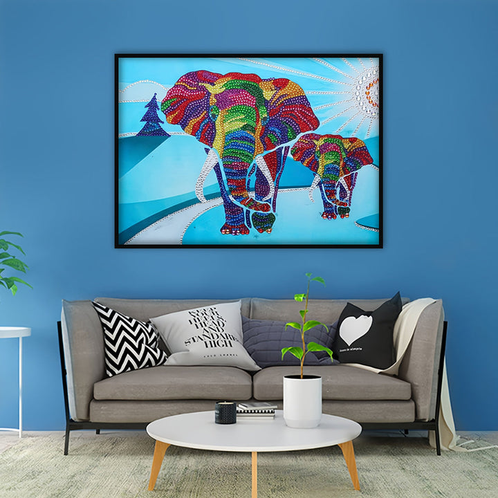 Olifant Mamma en Baby Speciaal Gevormde Boren Diamond Painting