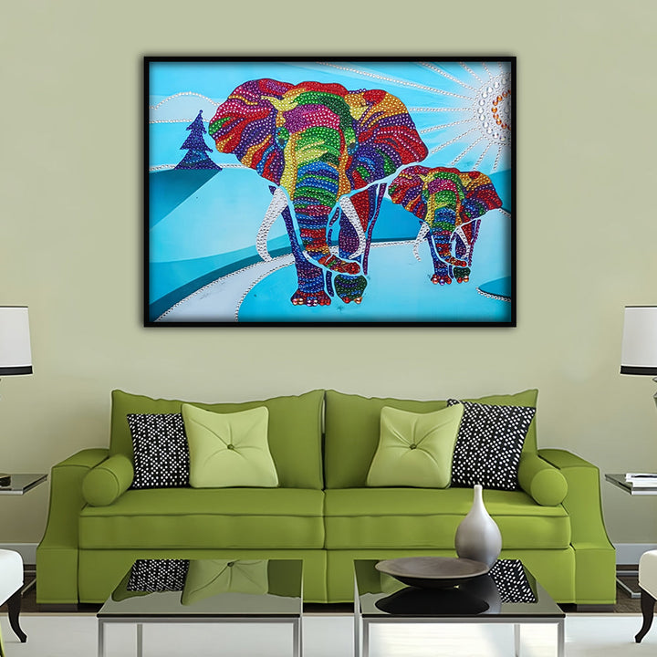 Olifant Mamma en Baby Speciaal Gevormde Boren Diamond Painting