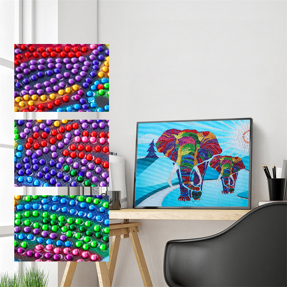 Olifant Mamma en Baby Speciaal Gevormde Boren Diamond Painting