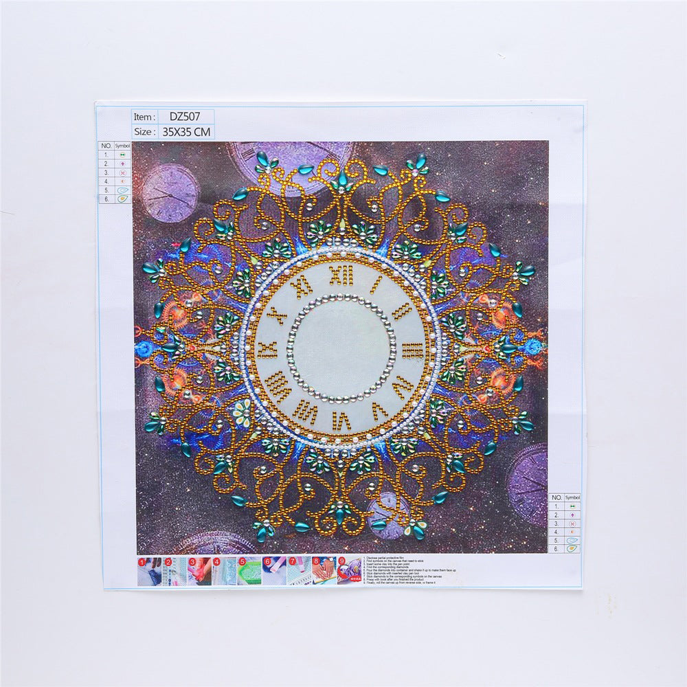 Gouden Klok Mandala Speciaal Gevormde Boren Diamond Painting