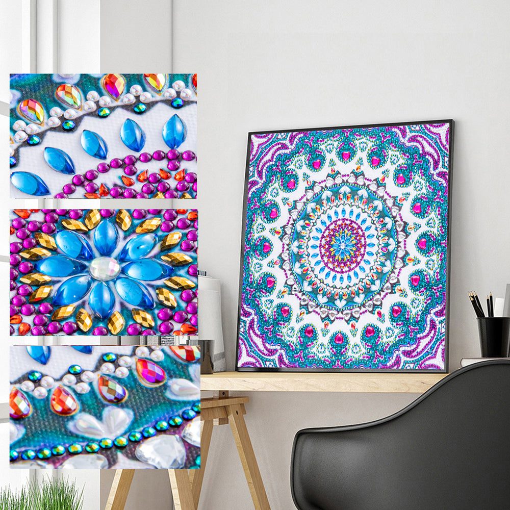 Blauwe en Paarse Mandala Speciaal Gevormde Boren Diamond Painting