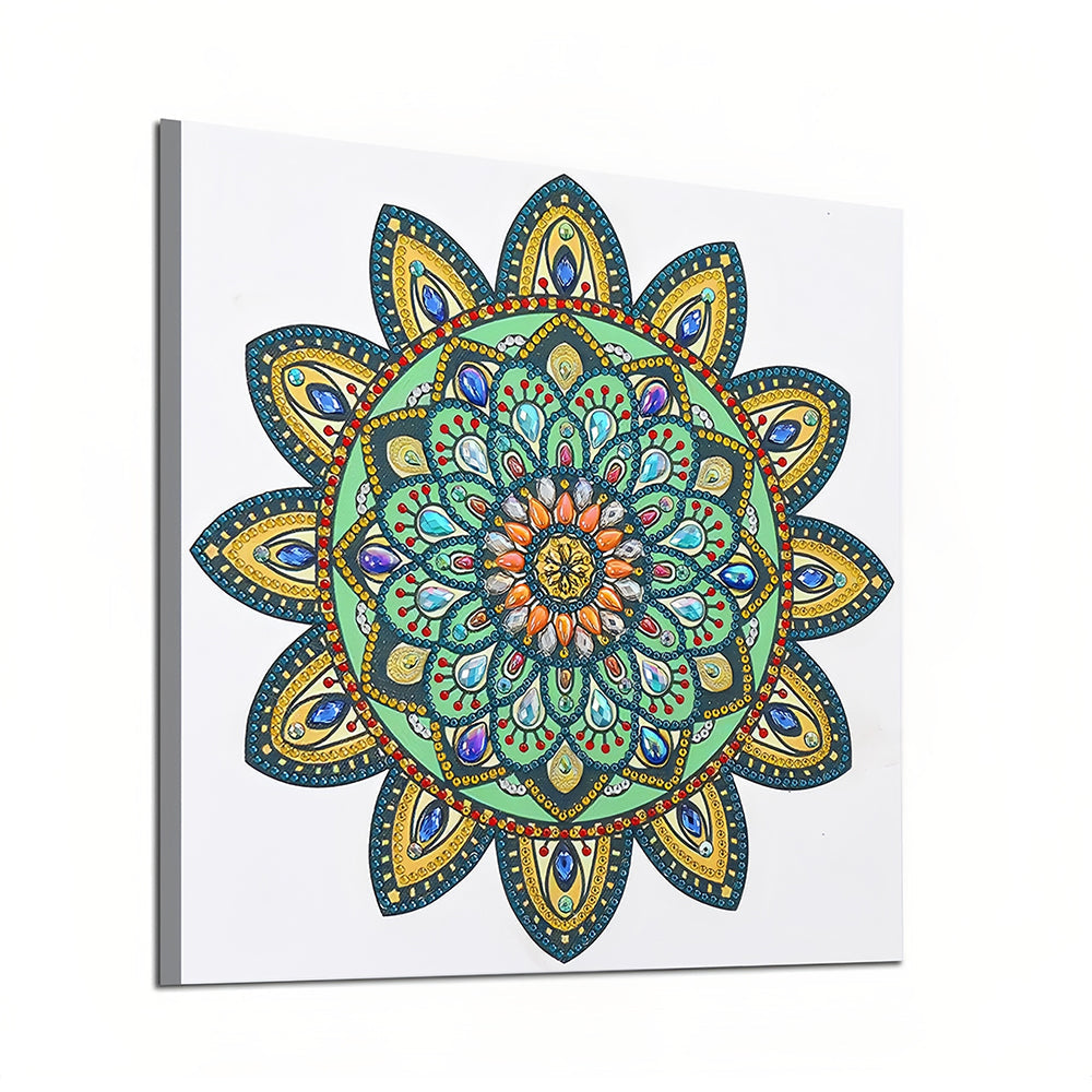 Gele en Groene Mandala Bloem Speciaal Gevormde Boren Diamond Painting