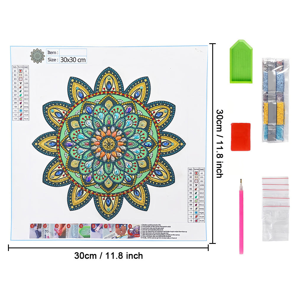 Gele en Groene Mandala Bloem Speciaal Gevormde Boren Diamond Painting