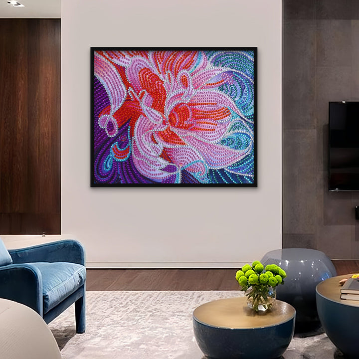 Abstracte Roze Bloem Speciaal Gevormde Boren Diamond Painting