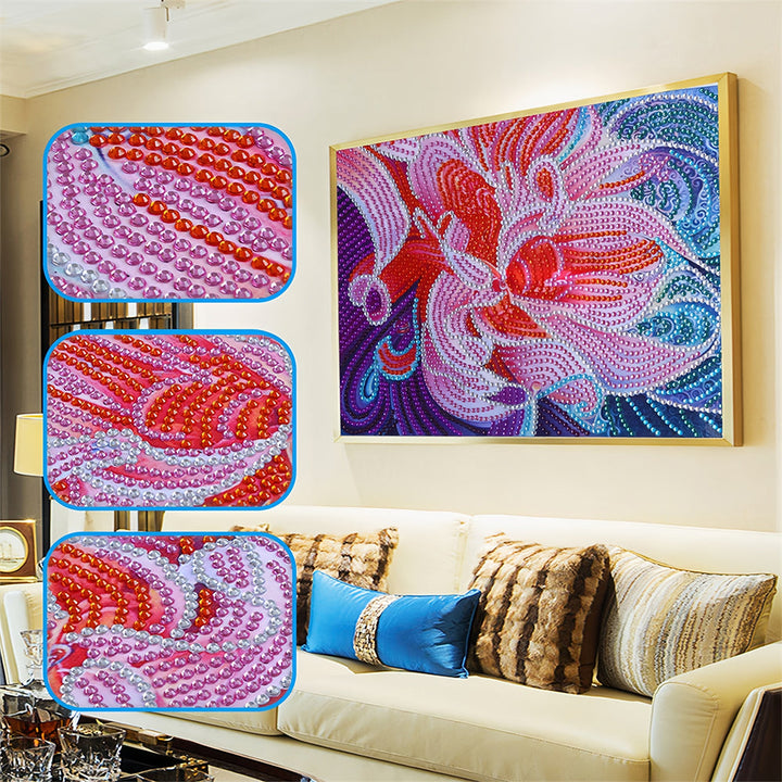 Abstracte Roze Bloem Speciaal Gevormde Boren Diamond Painting