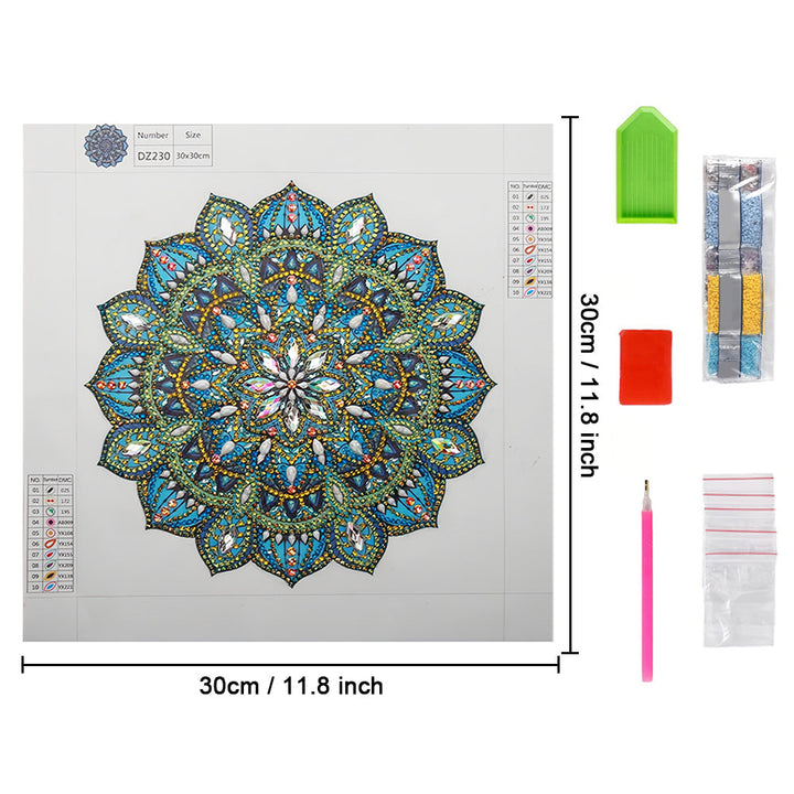 Groene en Blauwe Mandala Speciaal Gevormde Boren Diamond Painting