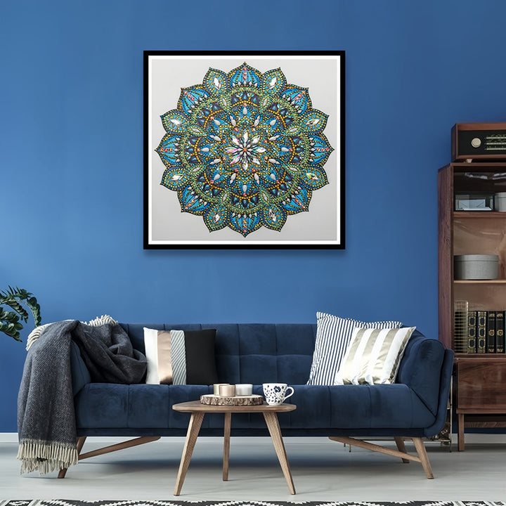 Groene en Blauwe Mandala Speciaal Gevormde Boren Diamond Painting