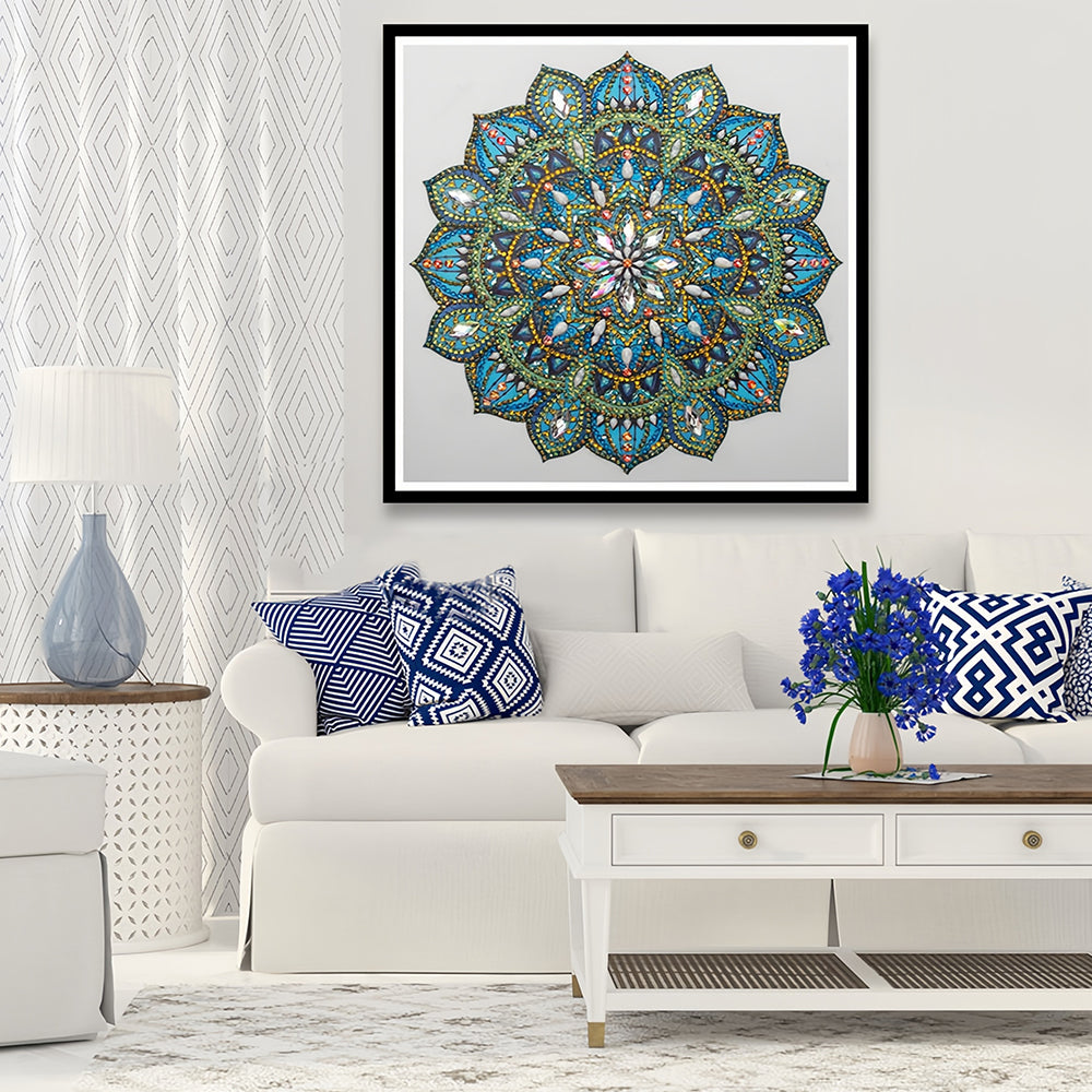 Groene en Blauwe Mandala Speciaal Gevormde Boren Diamond Painting