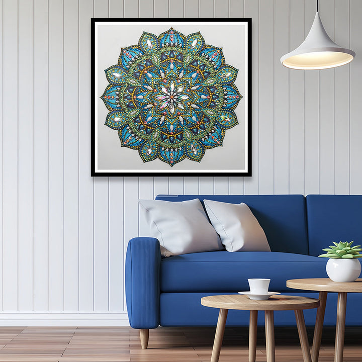 Groene en Blauwe Mandala Speciaal Gevormde Boren Diamond Painting