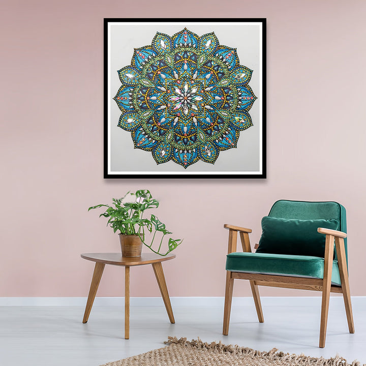 Groene en Blauwe Mandala Speciaal Gevormde Boren Diamond Painting