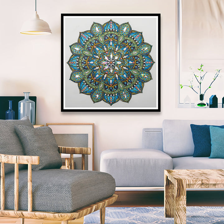 Groene en Blauwe Mandala Speciaal Gevormde Boren Diamond Painting