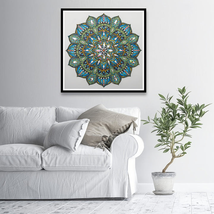 Groene en Blauwe Mandala Speciaal Gevormde Boren Diamond Painting