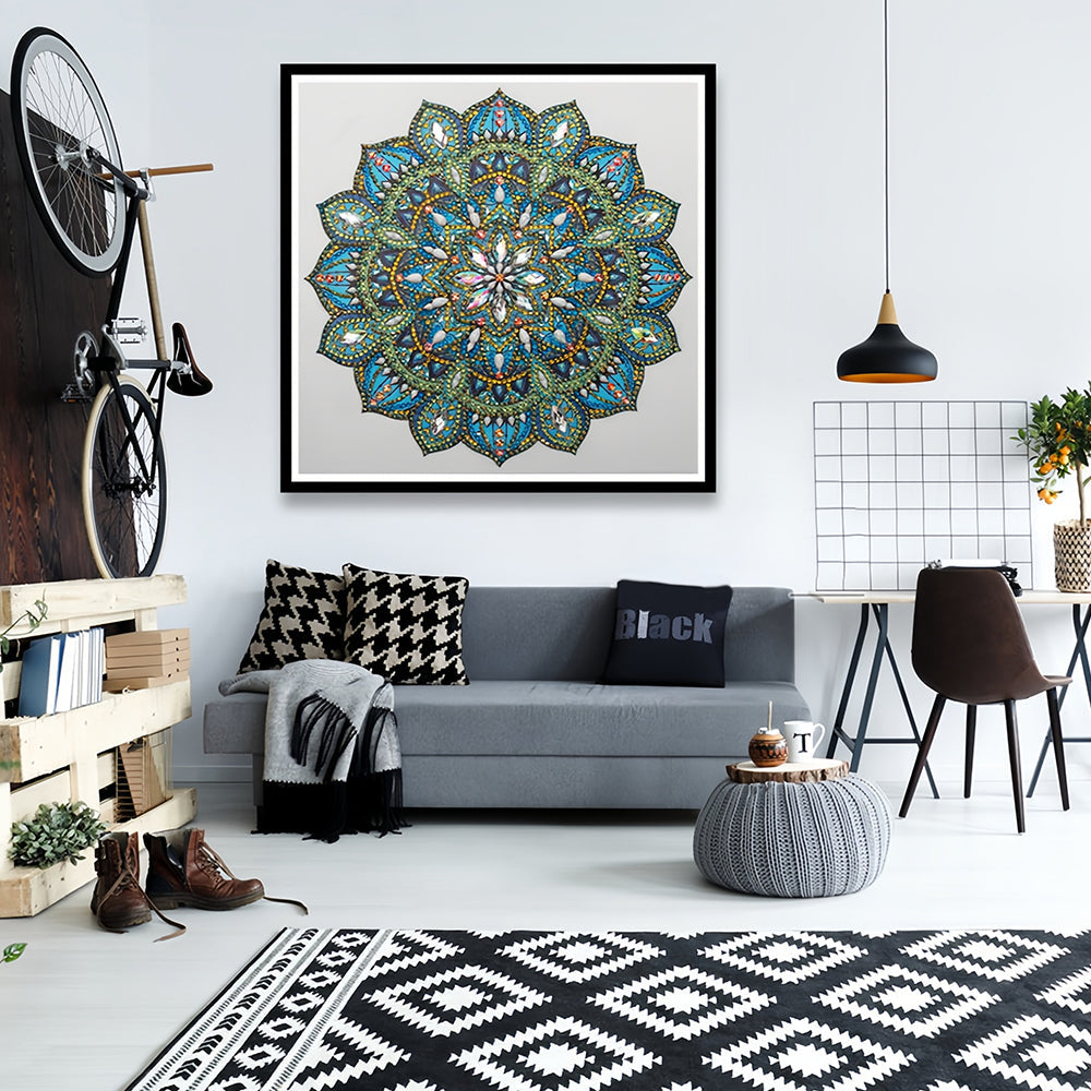 Groene en Blauwe Mandala Speciaal Gevormde Boren Diamond Painting