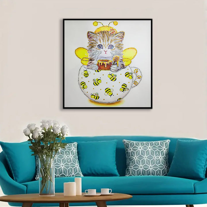 Gele Bij Beker Kat Speciaal Gevormde Boren Diamond Painting