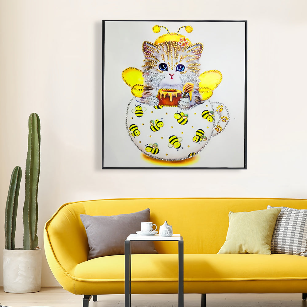 Gele Bij Beker Kat Speciaal Gevormde Boren Diamond Painting