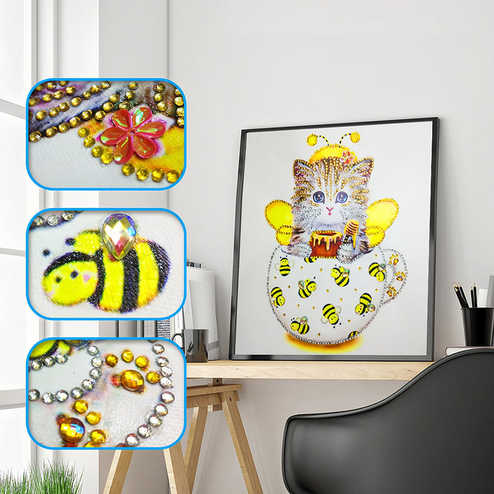 Gele Bij Beker Kat Speciaal Gevormde Boren Diamond Painting