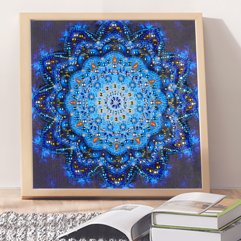 Glimmende Blauwe Mandala Speciaal Gevormde Boren Diamond Painting