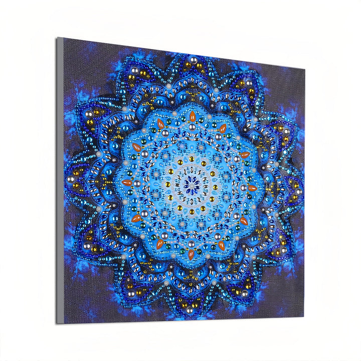 Glimmende Blauwe Mandala Speciaal Gevormde Boren Diamond Painting