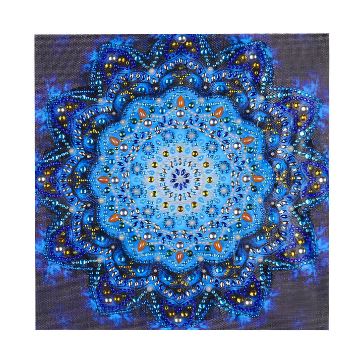 Glimmende Blauwe Mandala Speciaal Gevormde Boren Diamond Painting