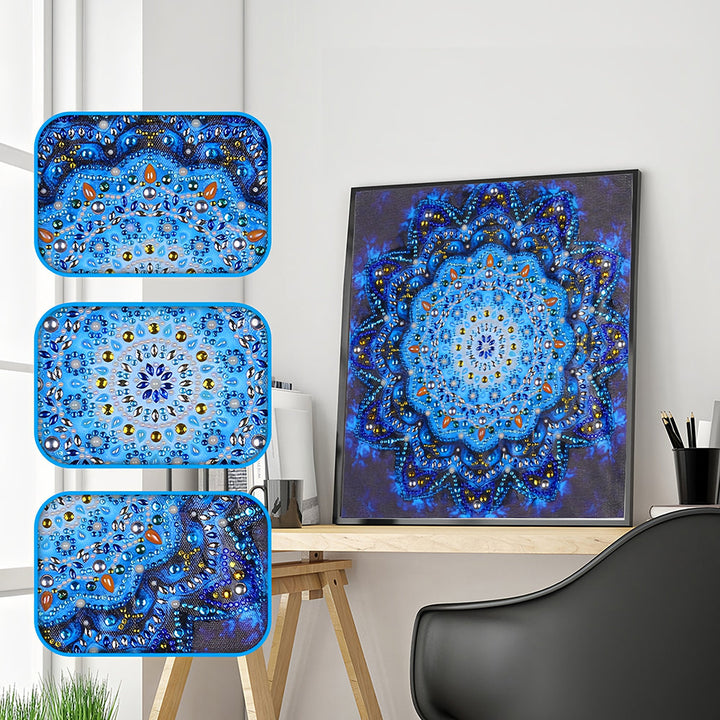 Glimmende Blauwe Mandala Speciaal Gevormde Boren Diamond Painting