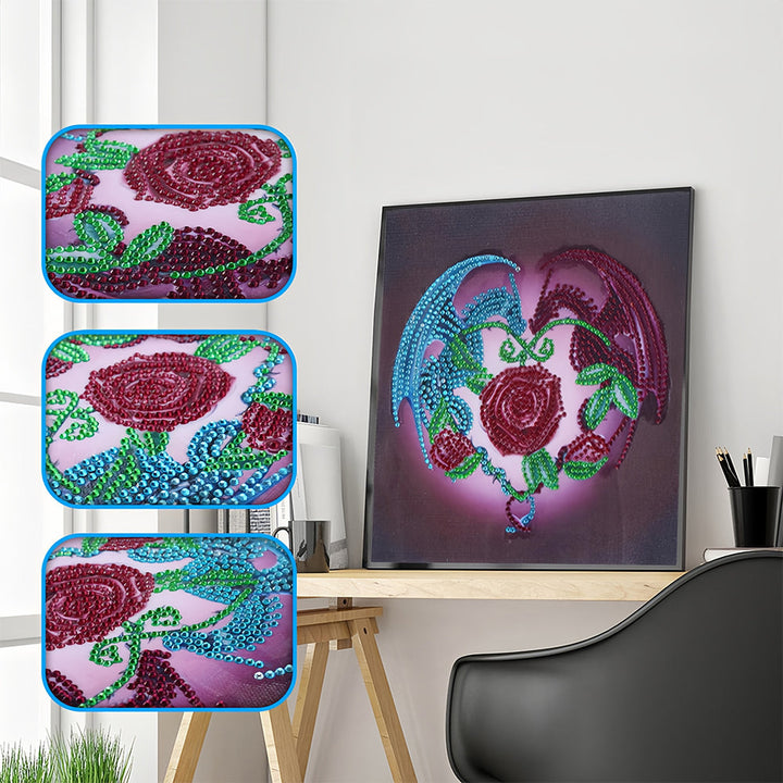 Draak en Rode Roos Speciaal Gevormde Boren Diamond Painting