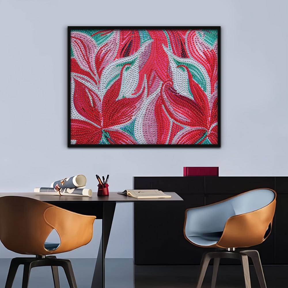 Abstracte Rode Lelie Speciaal Gevormde Boren Diamond Painting