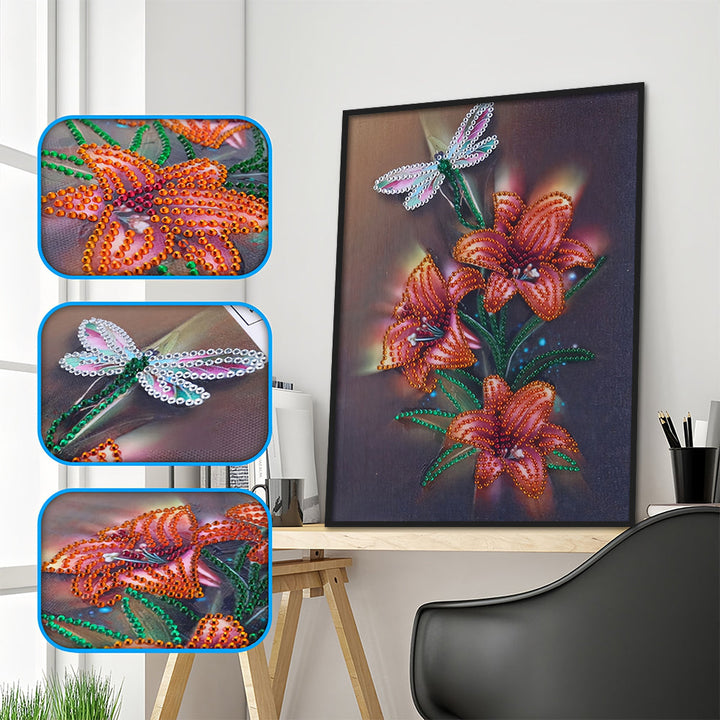 Lelie en Libelle Speciaal Gevormde Boren Diamond Painting