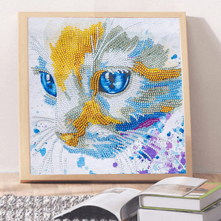 Witte en Gele Kat Speciaal Gevormde Boren Diamond Painting